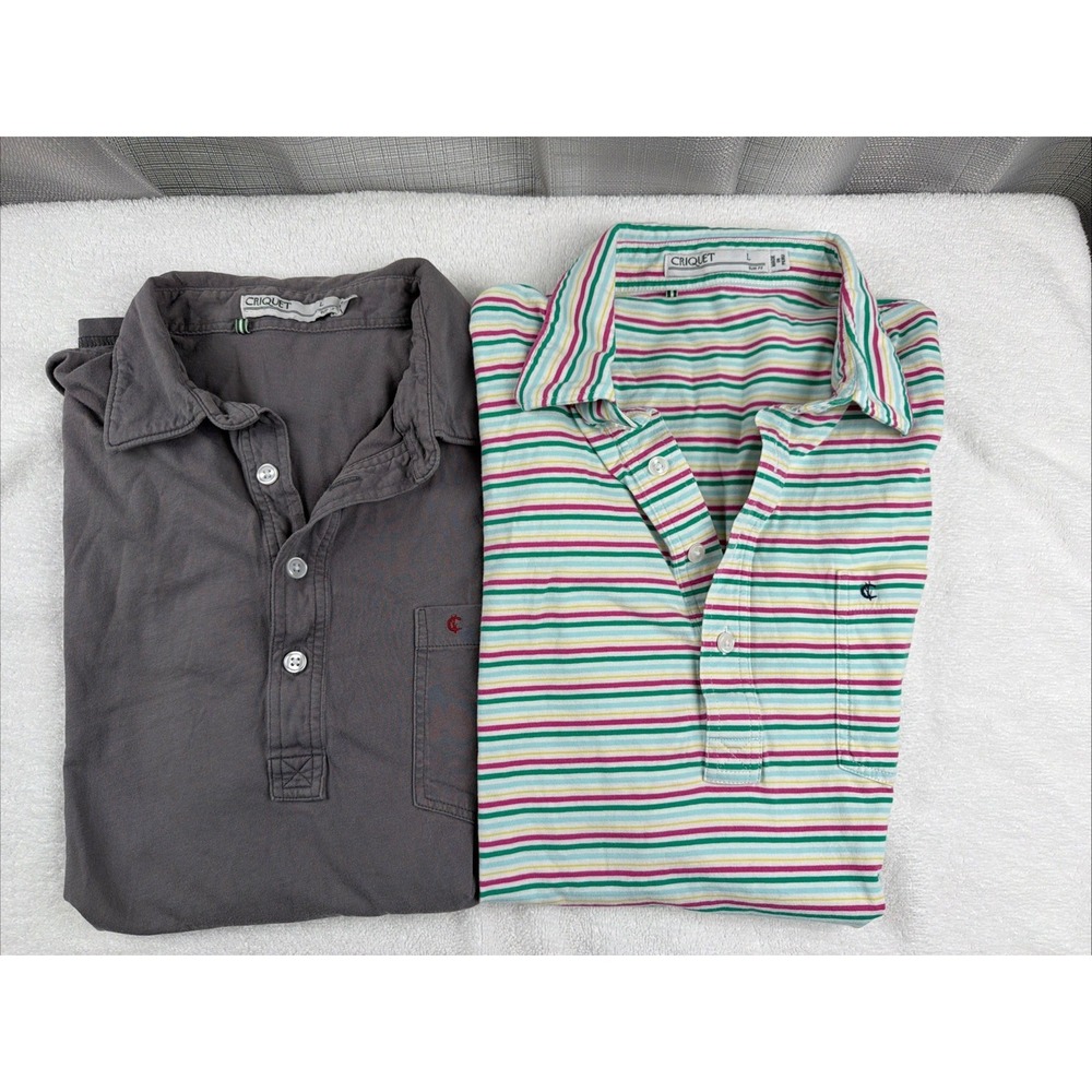 Lot Of 2 Criquet Polo Shirt Mens L Slim Fit Short Sleeve Pocket Organic Cotton